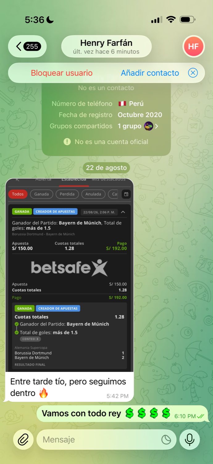 Captura de WhatsApp: apuesta ganada de un miembro de la comunidad