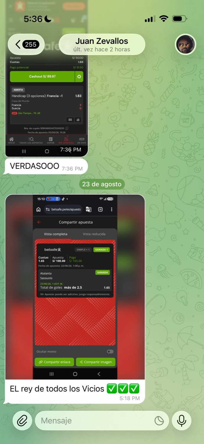 Captura de WhatsApp: apuesta ganada de un miembro de la comunidad