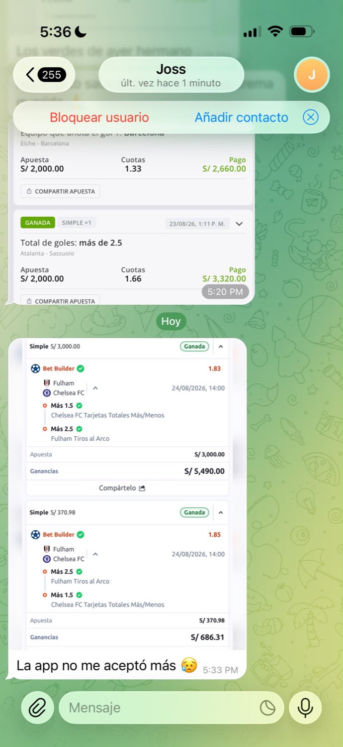 Captura de WhatsApp: apuesta ganada de un miembro de la comunidad